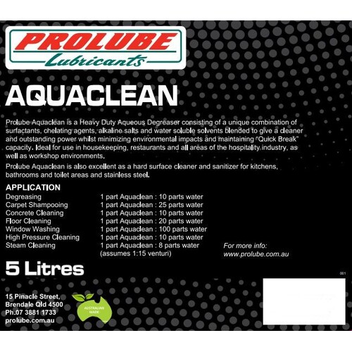 Prolube Aquaclean Water Based Quick Break Biodegradable Degreaser Concentrate 5 Litres